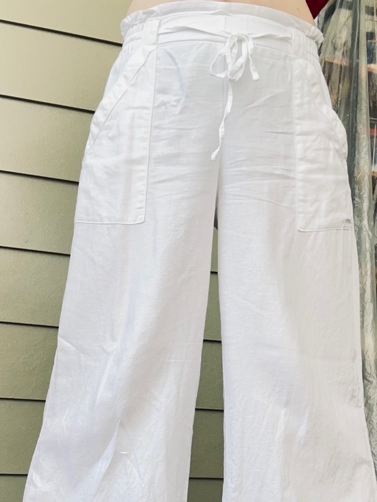 Pants - White Wide Leg Cropped Pull - On Pants| Linen Look